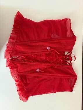 Savage X Fenty Red Lace-Up Mesh Bustier